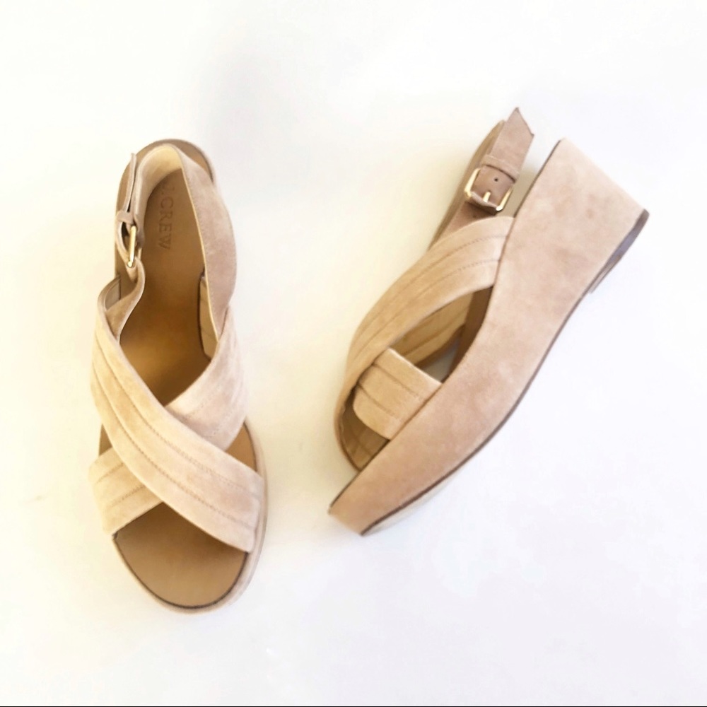 J. Crew Nude Suede Wedge Slingback Sandals Marcie size 9.5